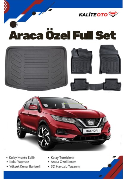 Nissan Qashqai 2018 Model Yumuşak Paspas+Alt Bagaj Havuzu Seti