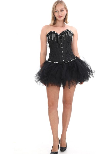 Siyah Taşlı El Yapımı Elegant Korse – Halloween Black Swan Korse