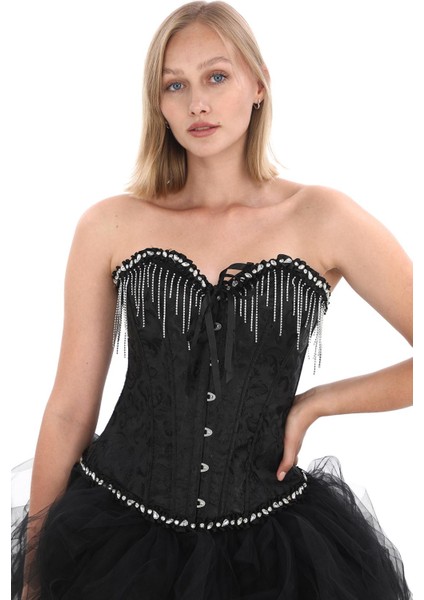 Siyah Taşlı El Yapımı Elegant Korse – Halloween Black Swan Korse modelleri