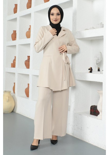 Kuşak Detaylı Takım Bej MSW19106