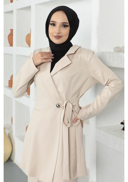 Kuşak Detaylı Takım Bej MSW19106 fiyatları