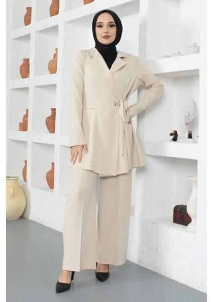 Kuşak Detaylı Takım Bej MSW19106 fırsatları