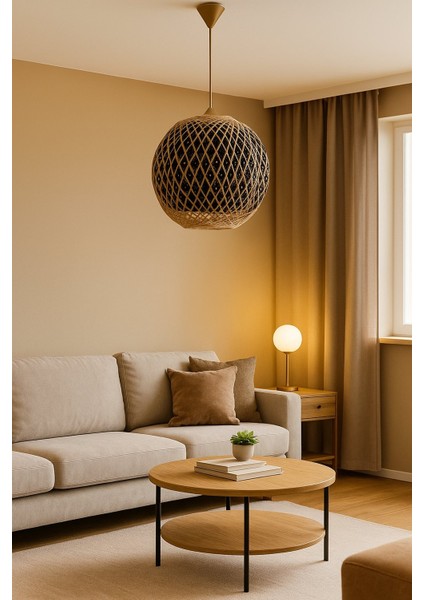 Doğal El Yapımı Bohem-Rustik-Modern-Jüt-Yapımı Sarkıt avize