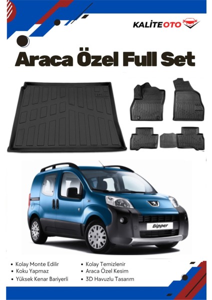 Peugeot Bipper 2011 Model Yumuşak Paspas+Bagaj Havuzu Seti