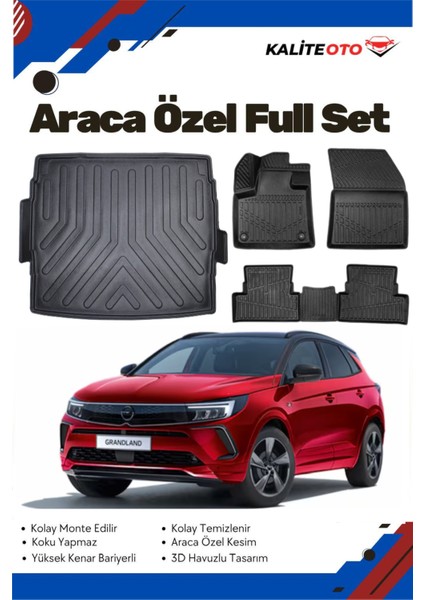Opel Grandland 2018-2019-2020-2021-2022-2023-2024 Model Yumuşak Paspas+Üst Bagaj Havuzu Seti