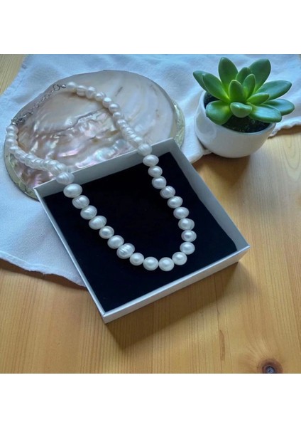 925 Ayar Gümüş Doğal 8mm Inci Kolye - 40 cm 7 cm Uzatma modelleri