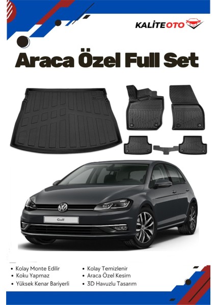 Volkswagen Golf 7 2018 Model Yumuşak Paspas+Üst Bagaj Havuzu Seti