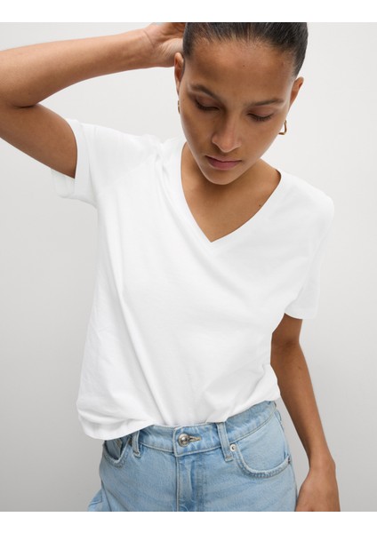 2'li %100 Pamuk V Yaka T-Shirt Seti