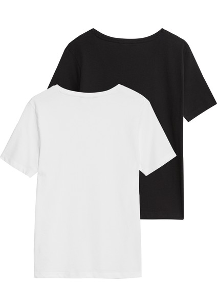 2'li %100 Pamuk V Yaka T-Shirt Seti