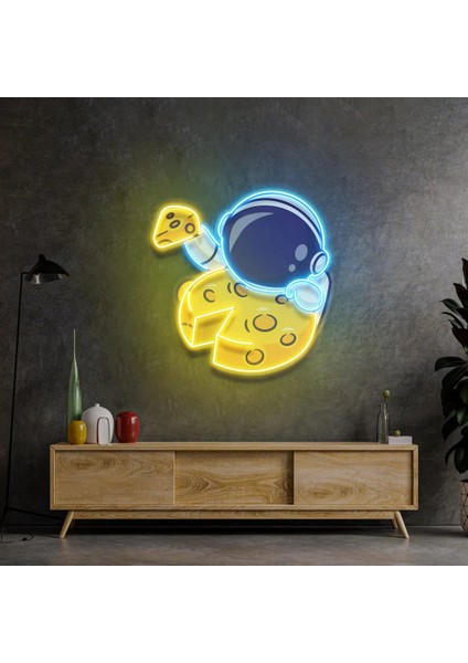 Peynir Ay Astronot Neon LED