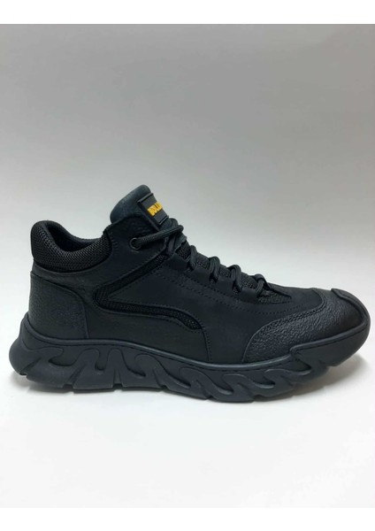 Hakiki Deri Siyah Renk Nubuk Bağcıklı Esnek Kauçuk Tabanlı Dar Kalıp Kışlık Erkek Ayakkabı C-9825005395BULL