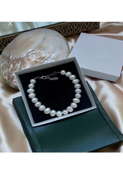 925 Ayar Gümüş Sertifikalı Doğal 8mm Inci Bileklik