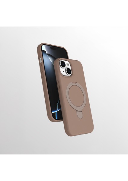 Apple iPhone 15 Uyumlu Magsafe Şarj Özellikli Standlı Samara Kapak Desert Gold