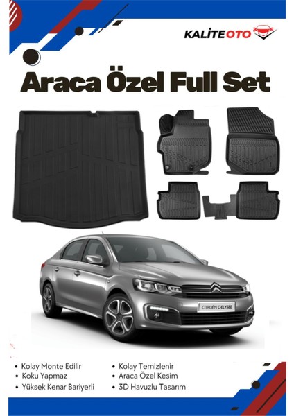 Citroen C-Elysee 2019 Model Yumuşak Paspas+Bagaj Havuzu Seti