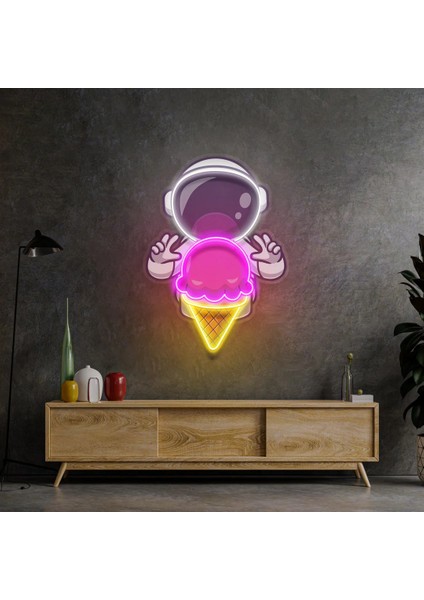 Dondurma Yiyen Astronot Neon LED