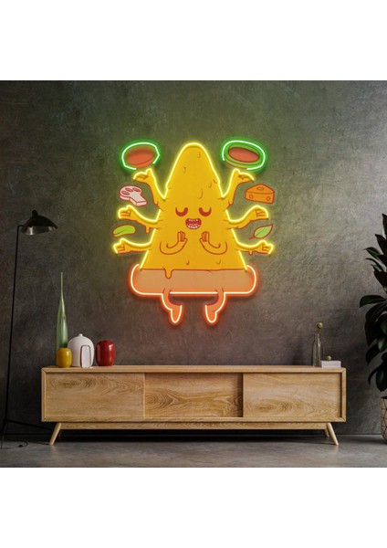 Meditasyon Yapan Pizza Dilimi Neon LED