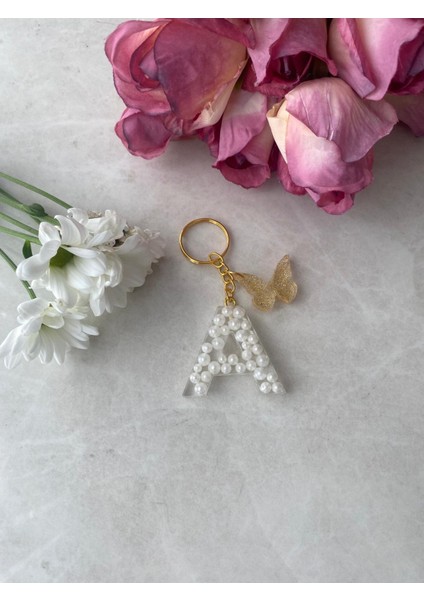 A Harf Incili Anahtarlık & Charm [ponpon Seçeneğiyle]