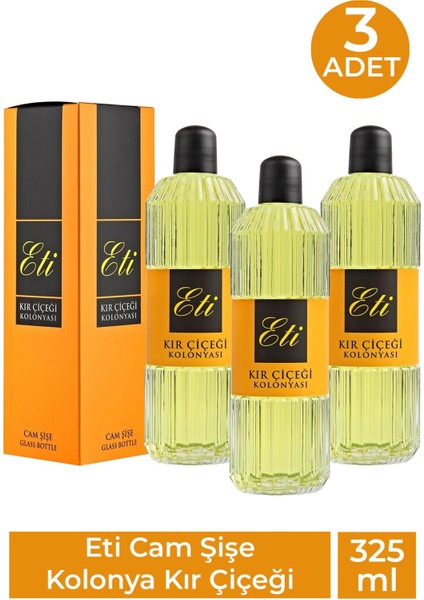 Asfstore Eti Cam Şişe Kolonya Kır Çiçeği 325 ml 3 Adet