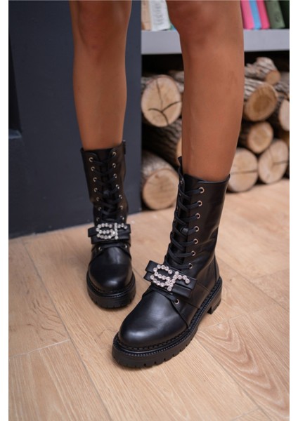 Fausta Kadın Siyah Gercek Deri Postal Bot