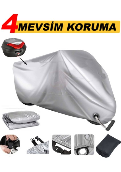 Kanuni Seyhan 100C Kilit ve Arka Çanta Uyumlu (Gri) Motorsiket Brandası Motor Örtüsü Çadır Su Geçirmez Motosiklet Brandası