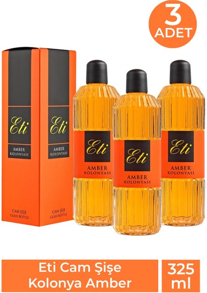 Asfstore Eti Cam Şişe Kolonya Amber 325 ml 3 Adet
