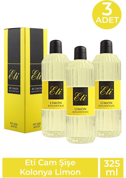 Eti Cam Şişe Kolonya Limon 325 ml 3 Adet