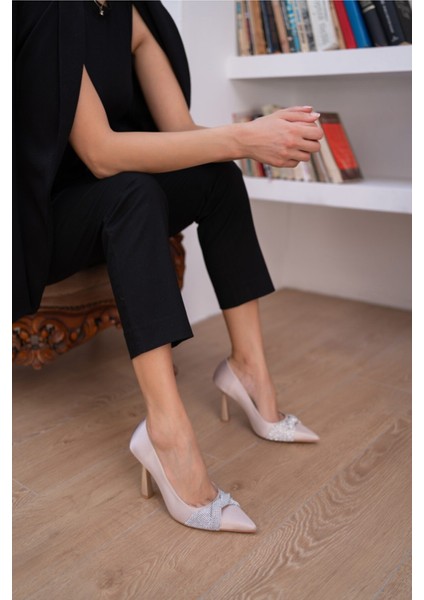 Joyce Kadın Siyah Saten Taş Detay Ayakkabi