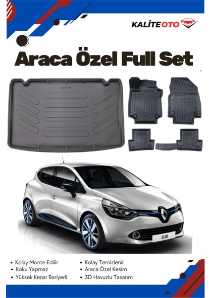 Renault Clio 4 2016 Model Yumuşak Paspas+Bagaj Havuzu Seti