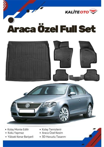 Volkswagen Passat B6 2008 Model Yumuşak Paspas+Bagaj Havuzu Seti