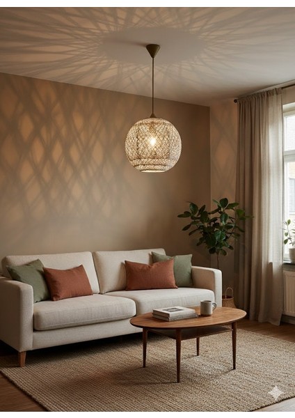 Doğal El Yapımı Bohem-Rustik-Modern-Jüt-Yapımı Sarkıt avize