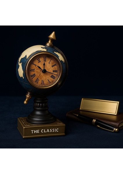Çalışma Masanıza Klasik Asil Tasarım Nostaljik Masa Saati Biblosu Dünya Küresi Antika Saat 19 Cm-M fiyatları