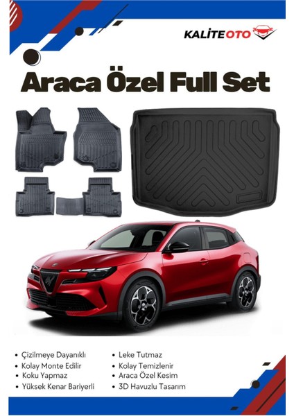 Alfa Romeo Junior Elektirikli 2025 Model Yumuşak Paspas+Bagaj Havuzu Seti