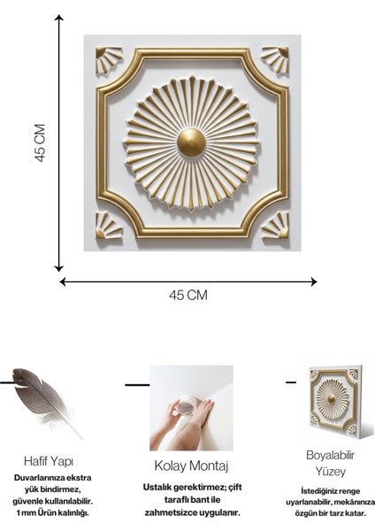 Royal Beyaz Gold Eskitme 45X45 cm Dekoratif Duvar Paneli