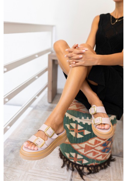 Torti Kadin Vızon Gercek Deri Tokalı Sandalet fırsatları