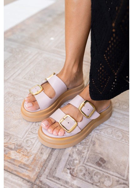 Torti Kadin Vızon Gercek Deri Tokalı Sandalet