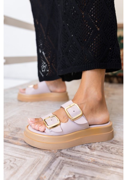 Torti Kadin Vızon Gercek Deri Tokalı Sandalet