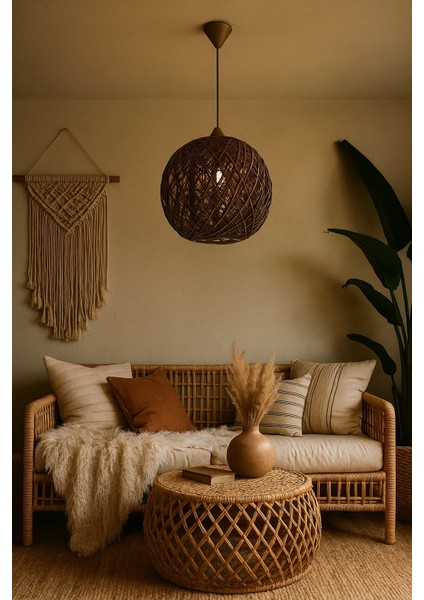 Doğal El Yapımı Bohem-Rustik-Modern-Jüt-Yapımı Sarkıt avize