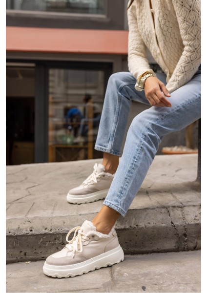 Keddy Kadin Bej Gercek Deri Eva Taban Sneaker