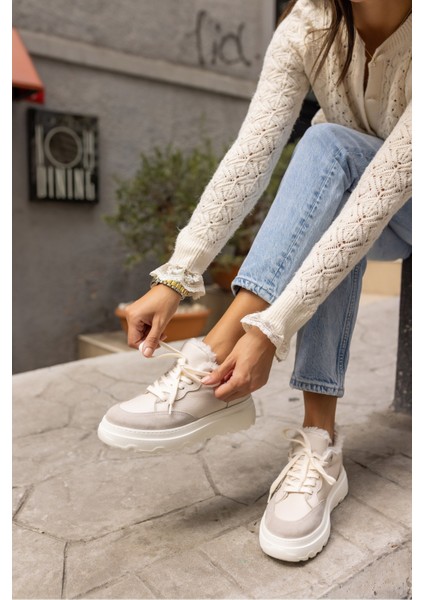 Keddy Kadin Bej Gercek Deri Eva Taban Sneaker modelleri