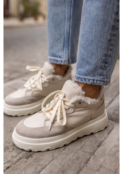 Keddy Kadin Bej Gercek Deri Eva Taban Sneaker