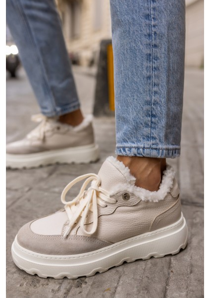 Keddy Kadin Bej Gercek Deri Eva Taban Sneaker