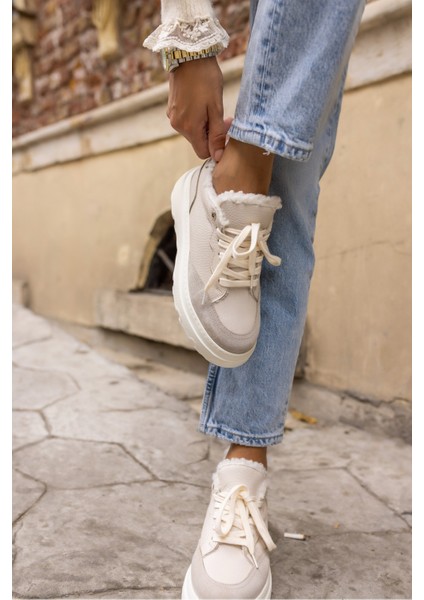 Keddy Kadin Bej Gercek Deri Eva Taban Sneaker