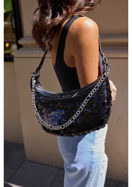 Jade Kadın Siyah Payetli Çapraz Ithal Omuz Çanta
