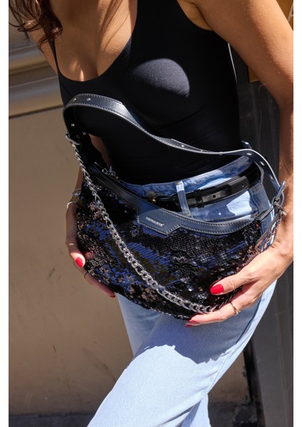 Jade Kadın Siyah Payetli Çapraz Ithal Omuz Çanta