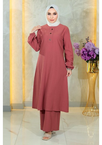 Düğmeli Tesettür Takım Gül Kurusu MSW10358-2
