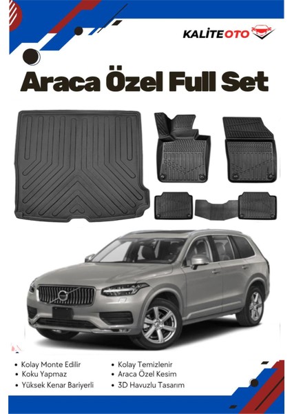 Volvo XC90 5 Koltuk 2021-2022-2023-2024-2025 Model Yumuşak Paspas+Bagaj Havuzu Seti