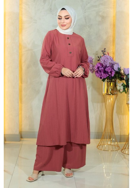 Düğmeli Tesettür Takım Gül Kurusu MSW10358-2 modelleri
