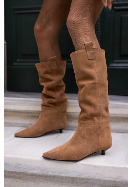 Marceli Kadin Taba Tutun Gercek Suet Astarsiz Çizme