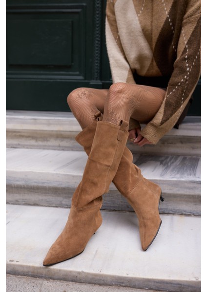 Marceli Kadin Taba Tutun Gercek Suet Astarsiz Çizme