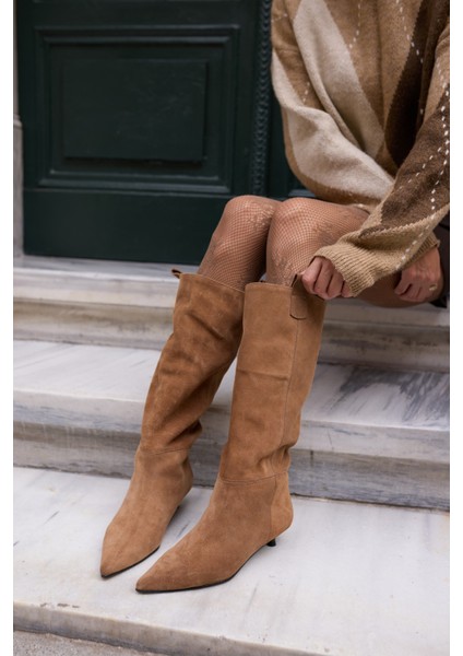 Marceli Kadin Taba Tutun Gercek Suet Astarsiz Çizme